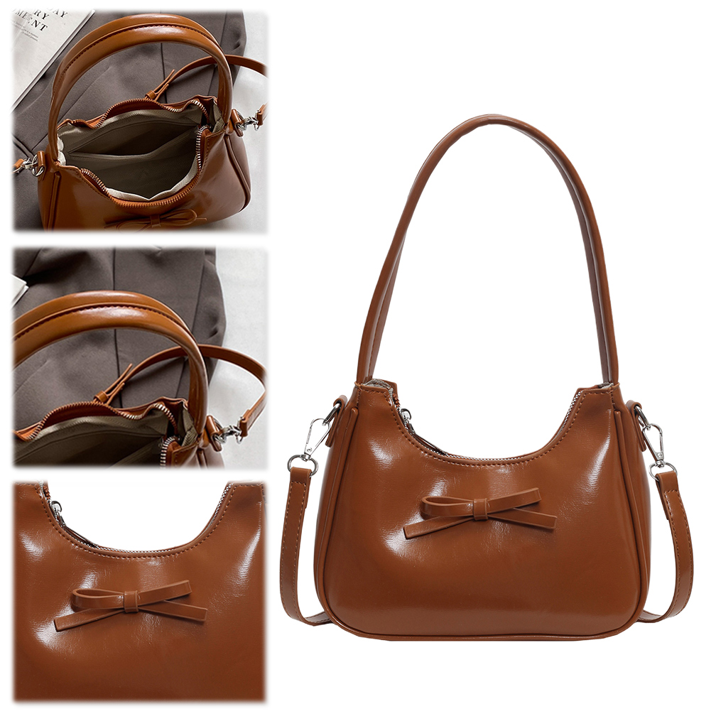Shoulder Bag Women PU Leather Zipper Crossbody Bag Solid Color Crescent Bag Clutch Purse for Work Travel Shopping