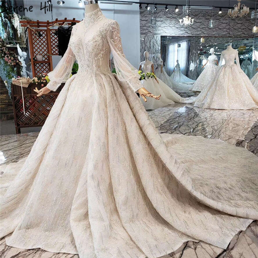 SERENE HILL High-End Handmade Lantern Sleeves Wedding Dress 2025 High Neck Elegant Bride Gown Real Photo Custom Made