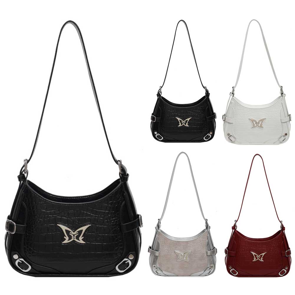 Y2K Shoulder Bag for Women Butterfly Crossbody Bag PU Leather Adjustable Strap Underarm Bag Handbag for Travel Party Work