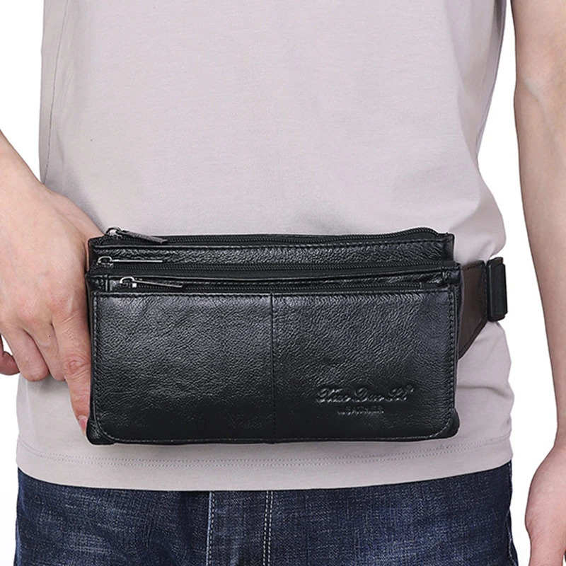 Men Waist Fanny Pack Belt Hip Bag Purse Genuine Leather Travel Fashion Real Cowhide Male Shoulder Sling Chest Cross body 240408