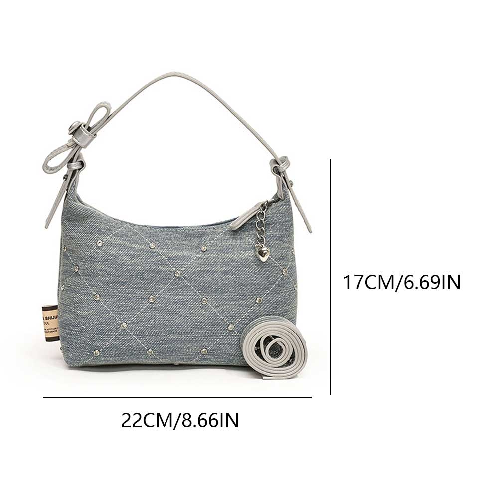 Women Vintage Satchel Bag Adjustable Strap Denim Rivet Armpit Handbag Large Capacity Luxury Underarm Bag Female Dating Bag