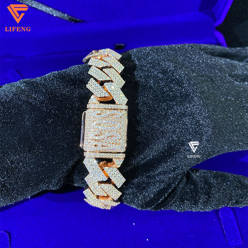 Rose Gold Plated Miami Cuban Chain Custom Name Sterg Sier With VVS Moissanite Charms Necklace And Bracelet Jewelry Set