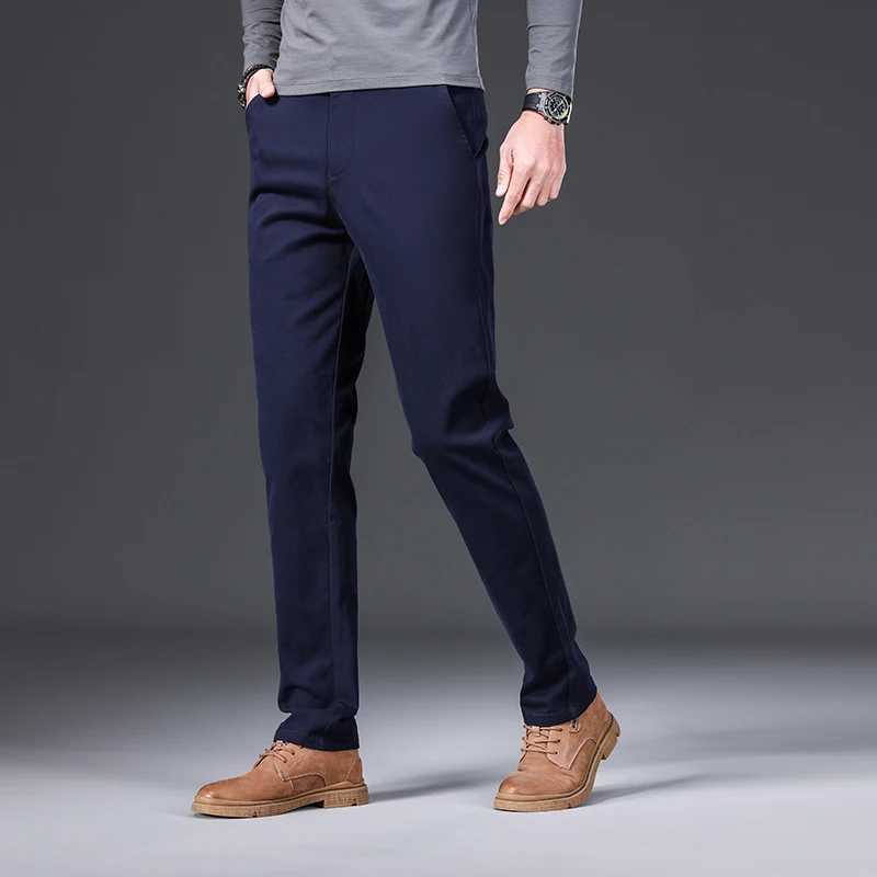 97% Cotton Elastic Casual Pants for Men Autumn Slim Straight Solid Color Business Trousers Classic Black Blue Army Green Khaki LX241107