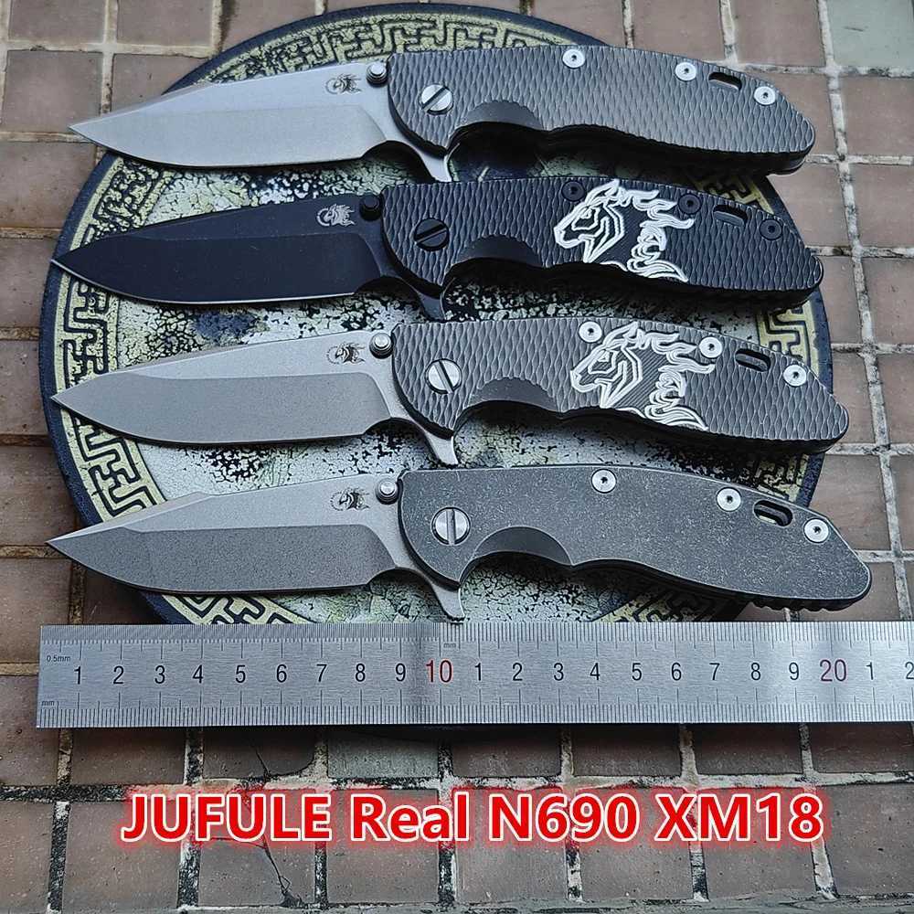 JUFULE Real N690 Blade Hinderer XM18 Titanium Handle Ceramic Bearing Folding Knife Tactical Pocket Camping Hunt Outdoor EDC Tool X241108