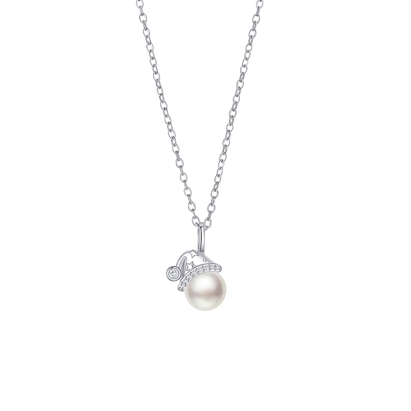 Women's Holiday Pearl Hat Pendant Necklace with Unique Christmas Theme