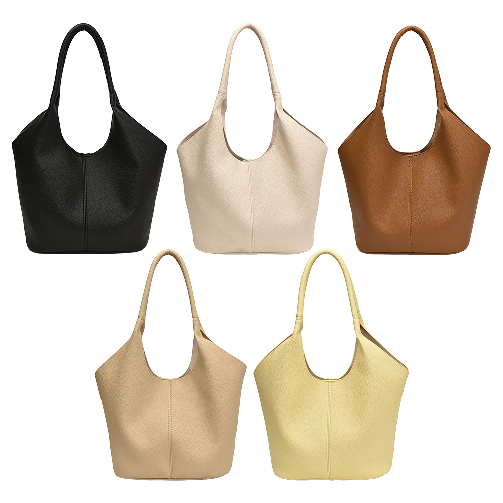 Women PU Tote Bag Vegan Leather Bucket Bag Large Capacity Trendy Commuting Bag Solid Color Fashion Shoulder Bag Chic Hobo Bag