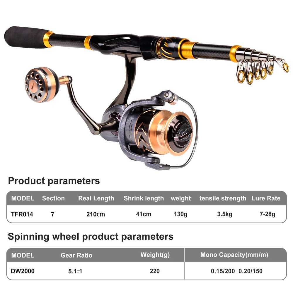 Proberos Caen fiber Tescopic fishing rod and reel combination high-speed rotating reel kit line lure hook bag kit 2.1m 5.1 W241108