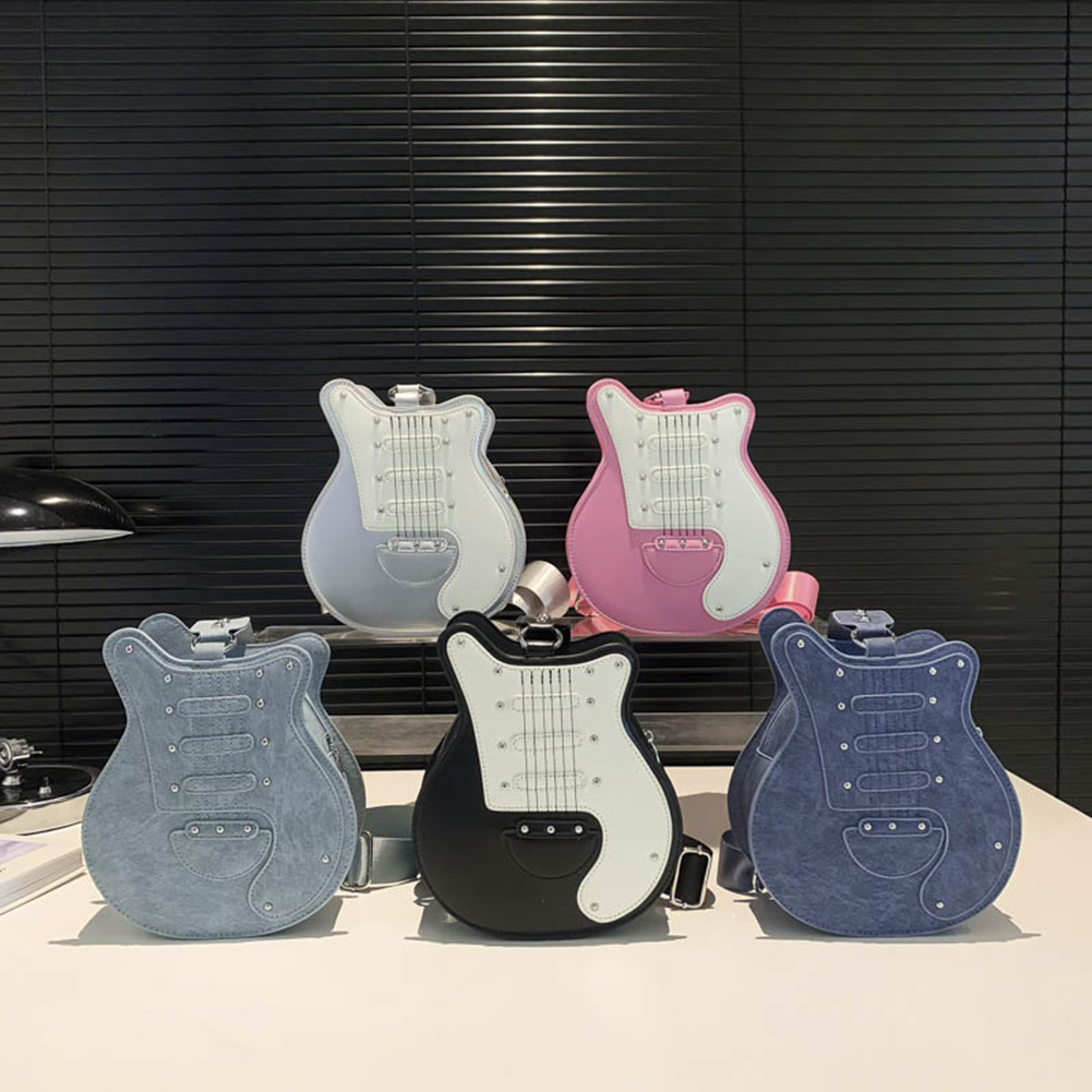 Guitar Shaped Fashion Shoulder Bag Large Capacity PU Trendy Sling Bag Adjustable Strap Novelty Crossbody Bag for Women Girls