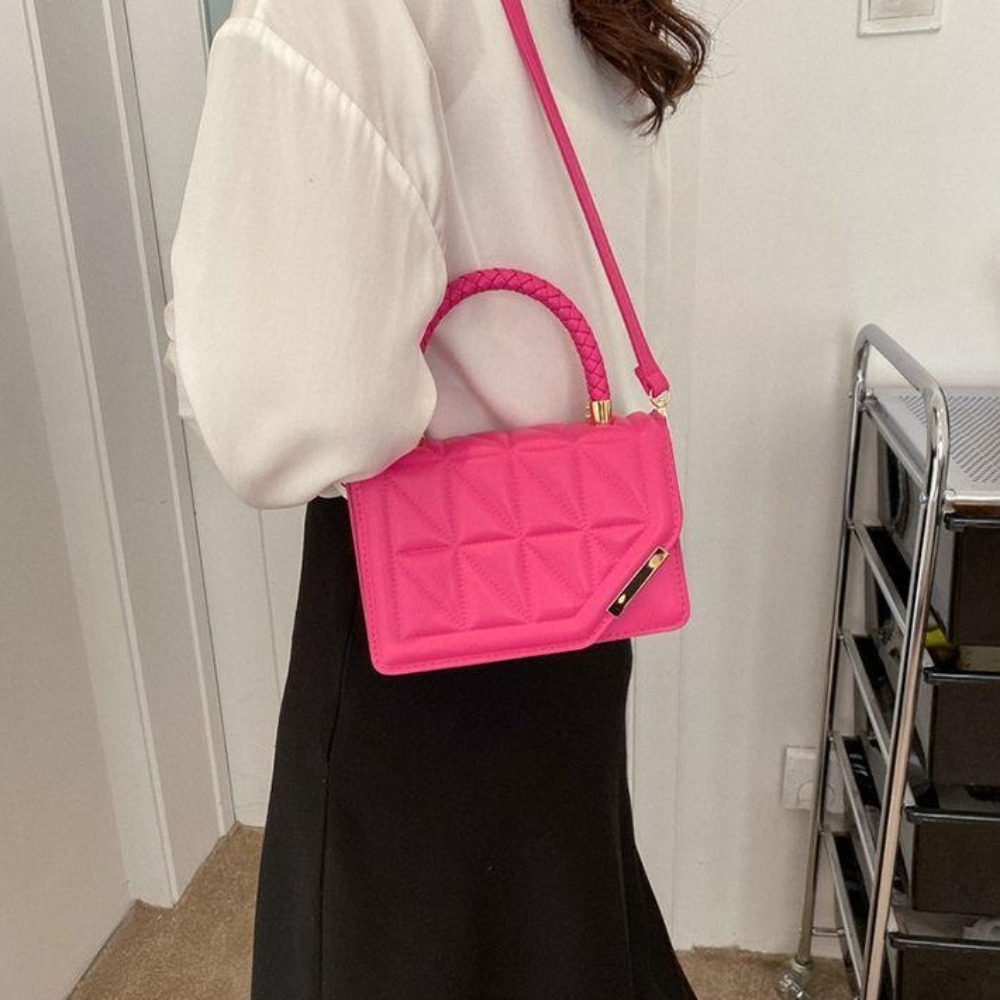 PU Leather Plaid Leather Square Handbags Solid Color Korean Style Single Shoulder Bag Temperament All-match Crossbody Sling Bag