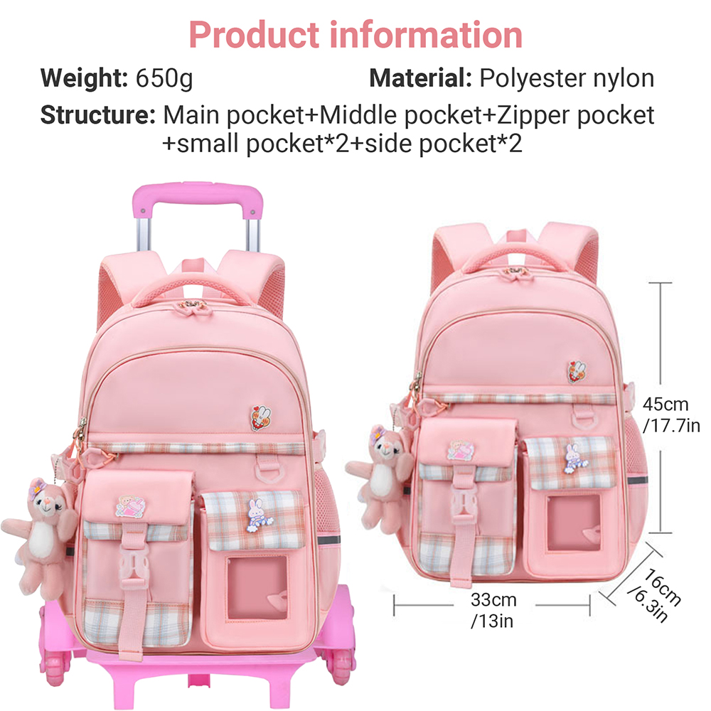 New plaid children trolley bags for elementary school students schoolbag girls trolley bags 3-6 grades girls large capacity ultr