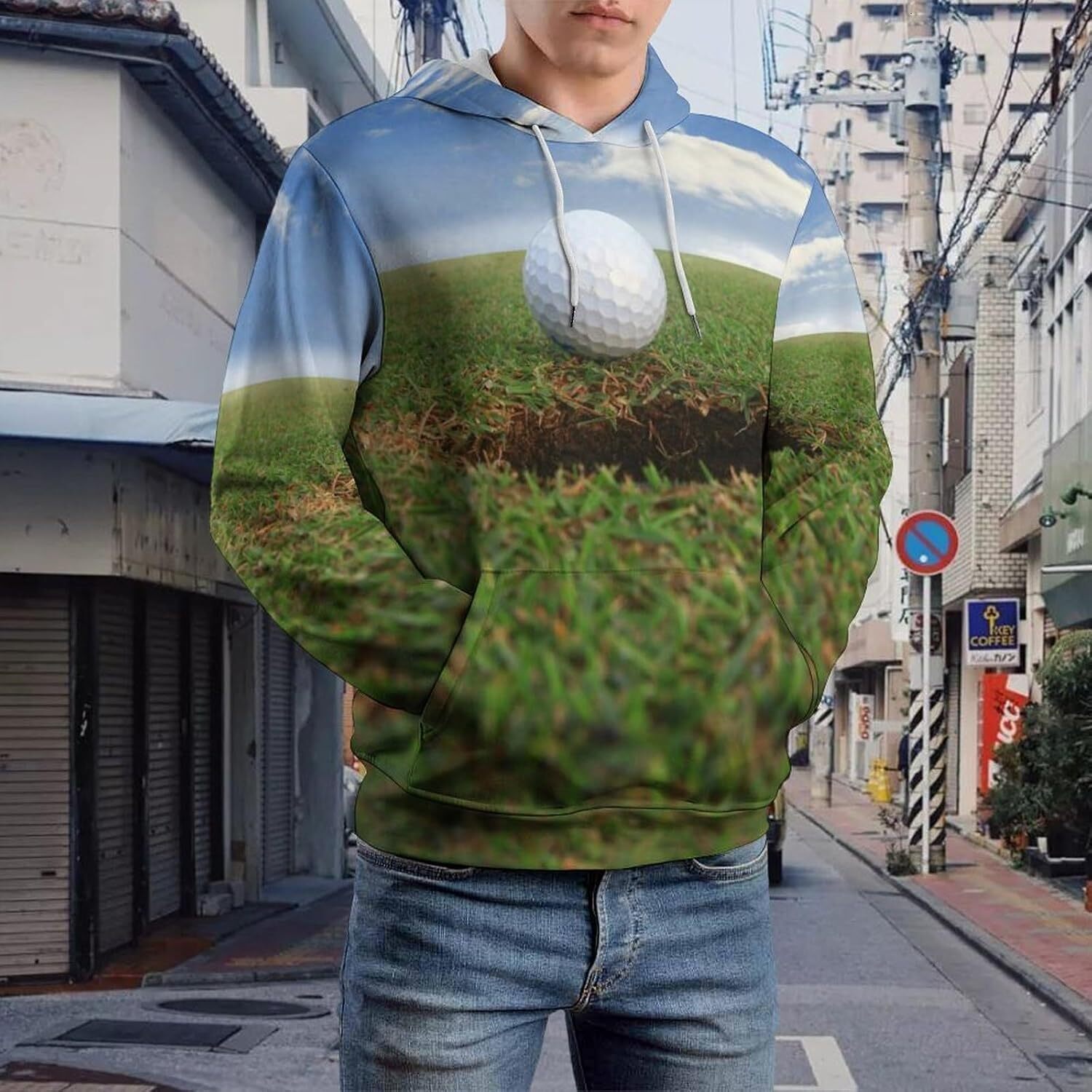 Hoodie for Mens Womens Golf Ball About to Fall Into The Cup Hoodies for Men 3D Print Pullover Hooded Drawstring Loose Sweatshirt with Big Pockets Grap