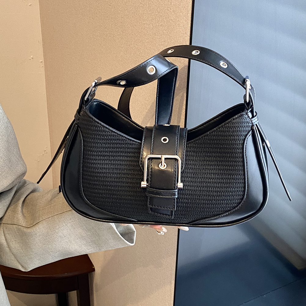 Elegant Handbag Purses for Women Fashion PU Leather Straw Shoulder Luxury Design Raffia Y2K Bag for Girls Top Handle Clutch Bag