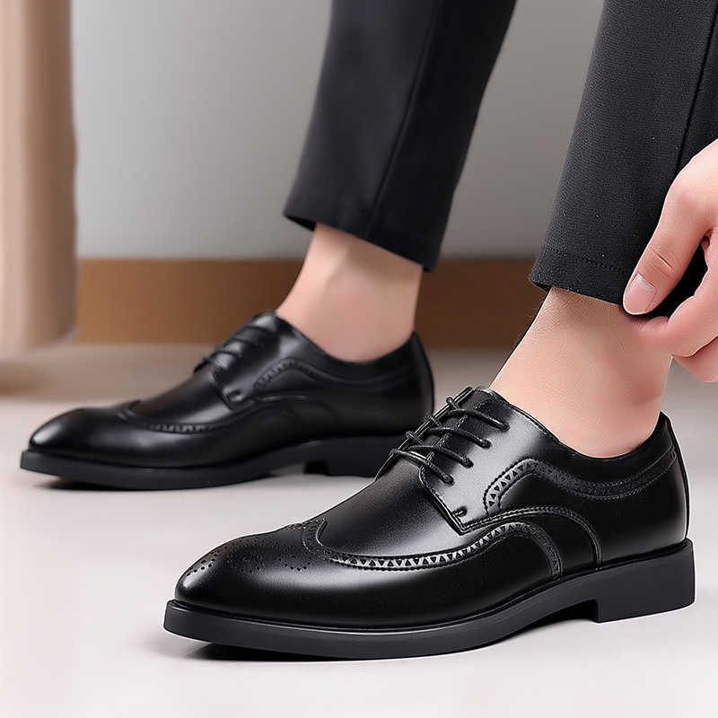 New Mens Business Dress Leather Shoes Fashion British Block Large Mens Shoes Lace Up Derby Shoes