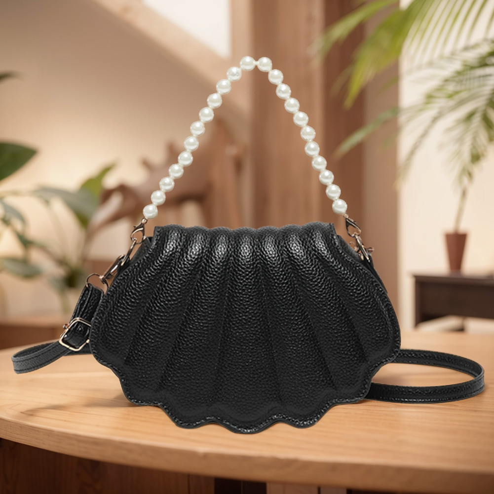 Women Pearl Shell Shoulder Bag PU Leather Sea Shell Crossbody Bag Seashells Evening Bag Girls Outdoor Bag