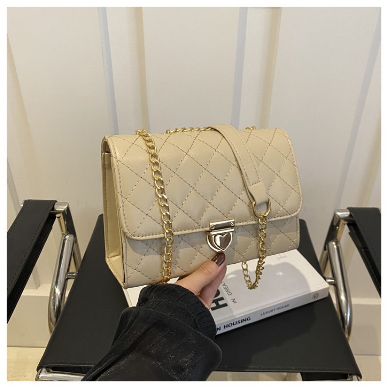 Peach Heart Lock Small Fragrant Wind Rhombus Embroidered Thread Women's Bag New Fashion Shoulder Messenger Chain Women's Bag