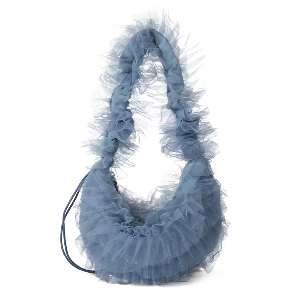 Women Lace Pleated Handbag Solid Color Ruched Tote Handbag Large Capacity Fashion Underarm Bag for Party Wedding