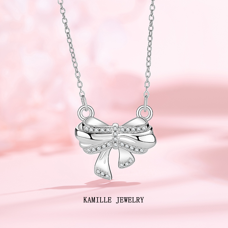Elegant Women's Jewelry: Original Designer Christmas Series Necklace with Shimmering Bowknot