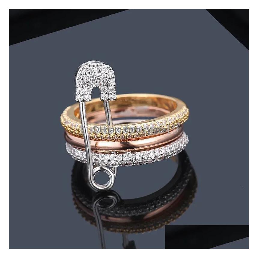 Rings Design Safety Pin Ring For Women Special Classic Girl Rose Gold Mixed Color Aaa Zircon Fashion Jewelry Gift Party Drop Delivery Otgei