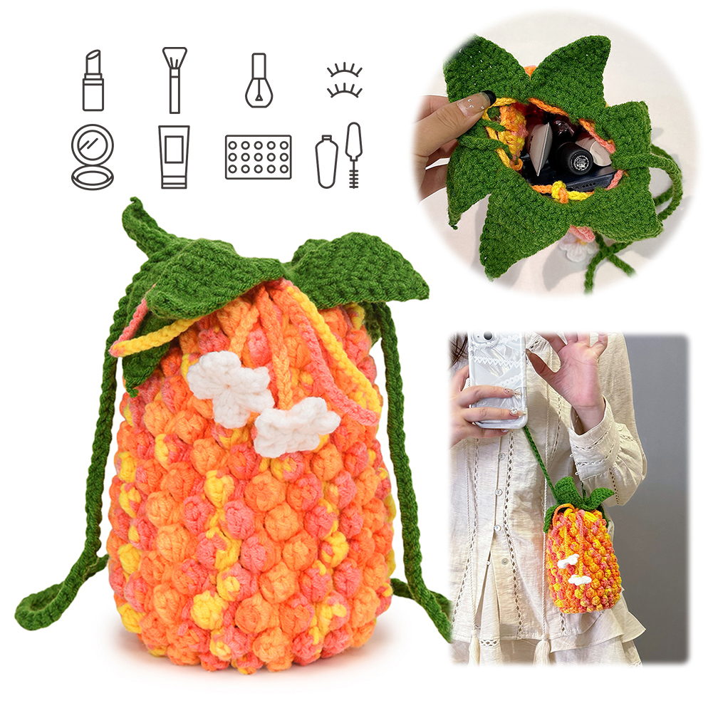 Women Crochet Shoulder Bag Top Handle Bag Slouchy Hobo Bag Knitted Tote Purse Fashion Pineapple Tote Bag Handwoven Bucket Bag