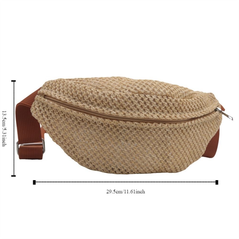 Half Moon Straw Woven Bag Large Capacity Anti-theft Woven Handbag Phone Holder Pocket Phone Bag Adjustable Sports Pouch Hiking