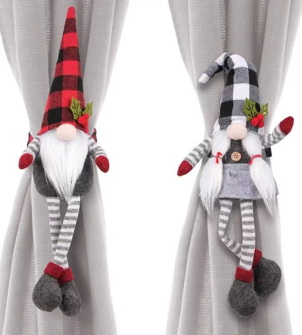 Christmas Curtain Tieback Buckle Set Mr and Mrs Gnome Curtain Tiebacks Holder Fastener Buckle Window Christmas OrnamentsXJ241107
