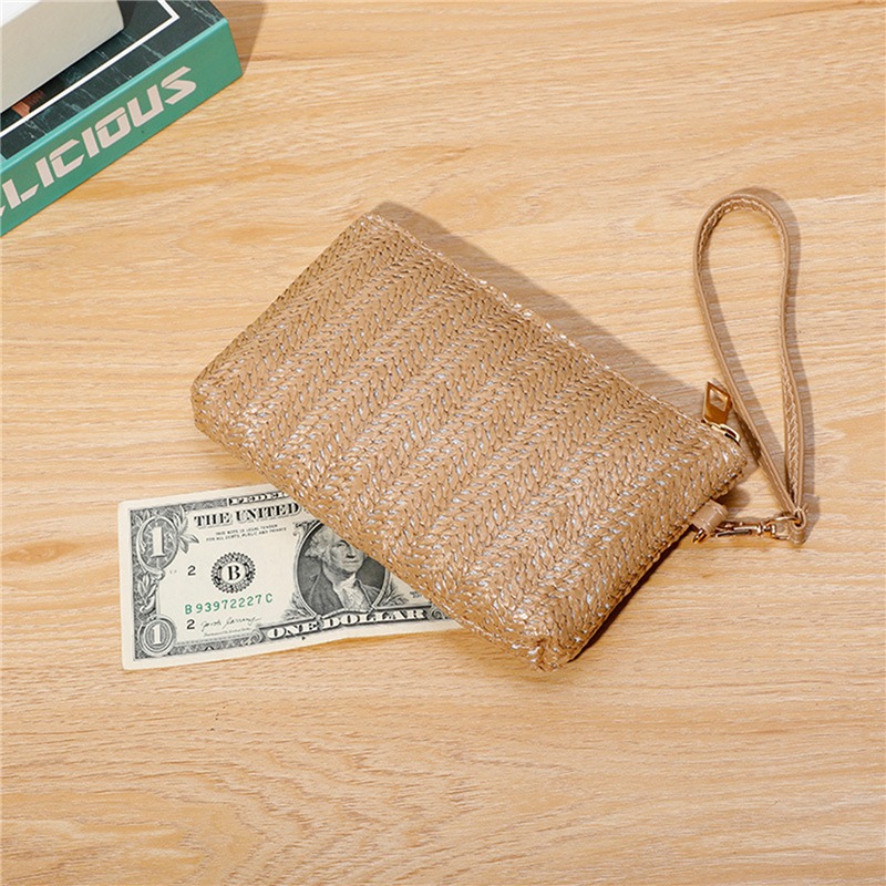 Ladies Daily Phone Bag Fashion Women's Woven Bag New Wristlet Clutch Casual Straw Coin Purse Beach Wallet