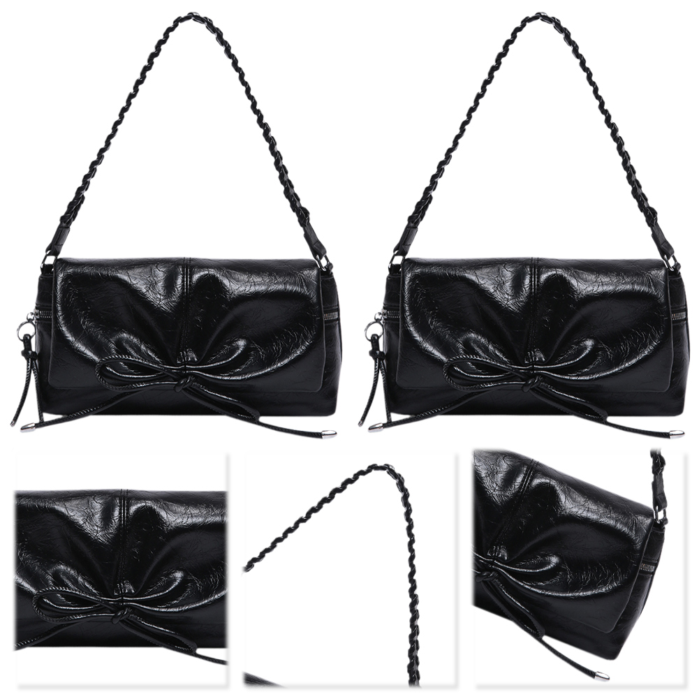 Women Flap Handbag Bowknot PU Leather Clutch Purse Magnetic Closure Underarm Purse Hobo Bag for Vacation Travel Commuting