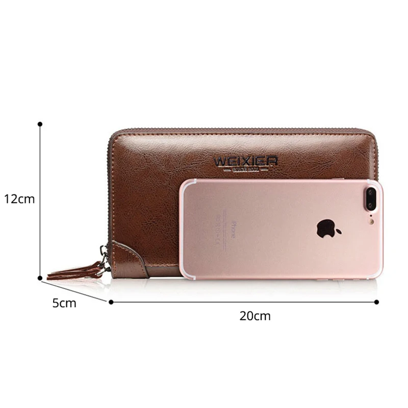 Top Men Long Money Wallet 2022 Double Zipper Coin Pocket Men Wallet Purse Casual Business Card Holder Vintage Male Clutch Bag