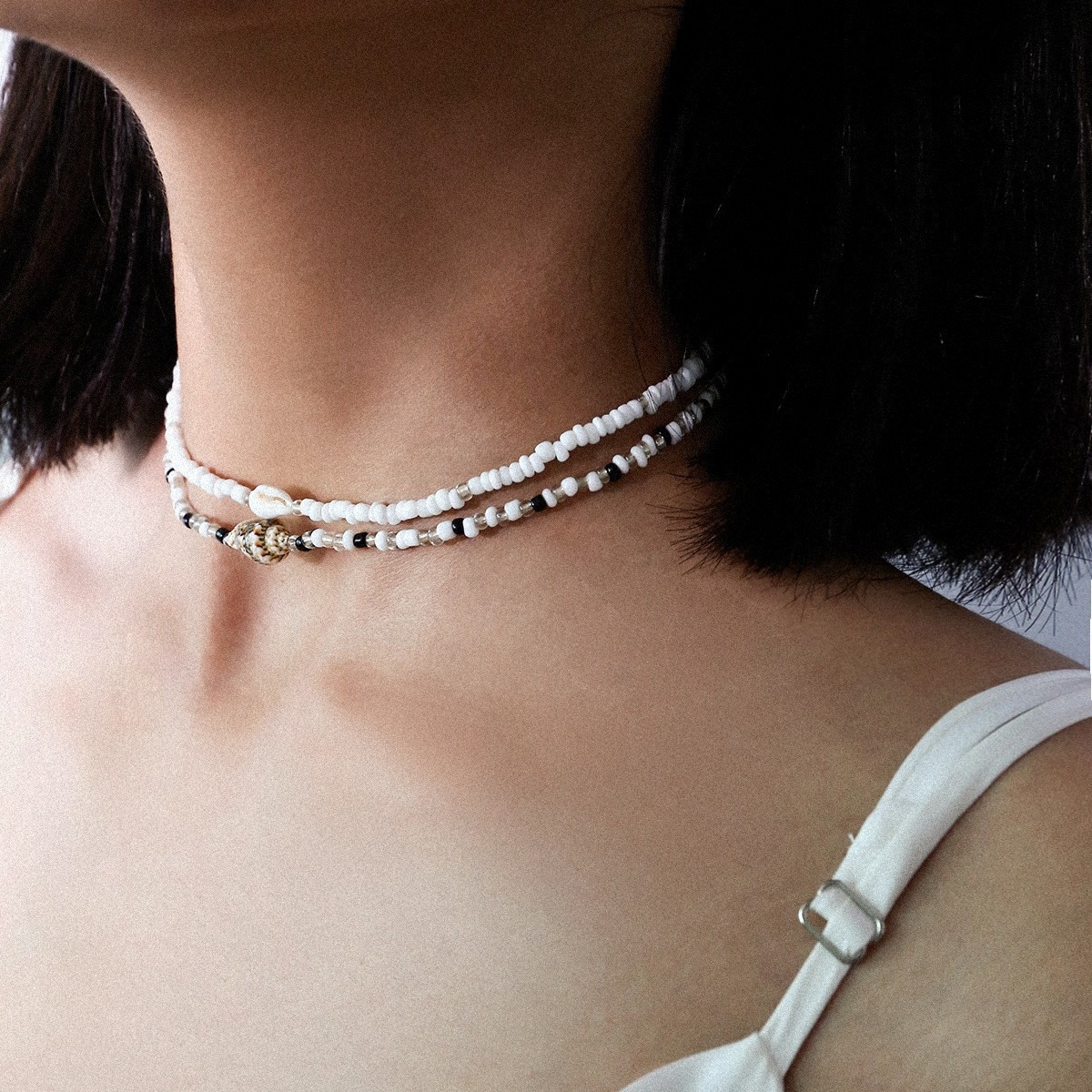 Cross Border Retro Style Neckchain Bead From Europe and America Versatile Layering Beach Conch Beach Shell Collarbone Chain Necklace From Korea