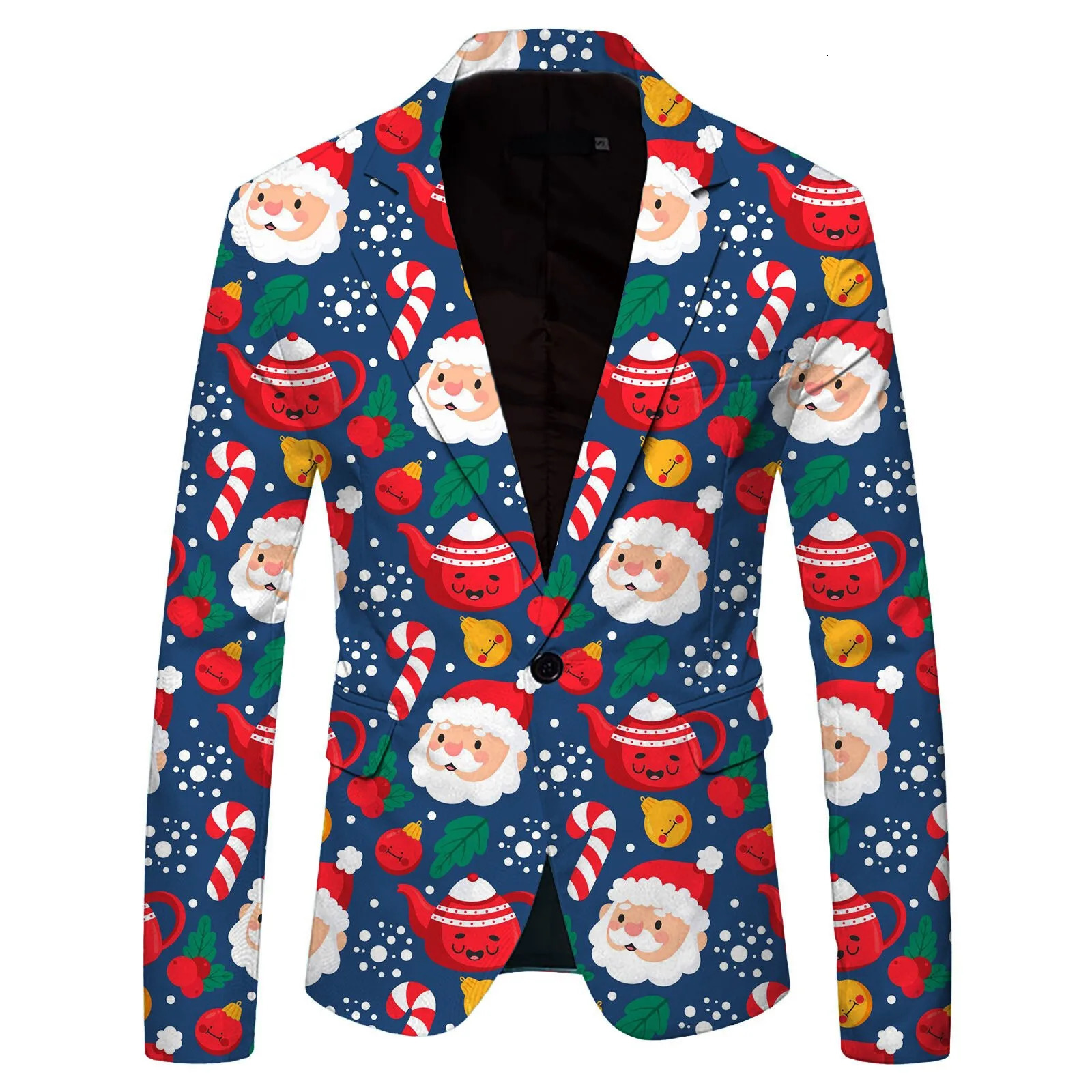 Mens Blazers Christmas Cartoon Santa Snowman Printed Loose Single Breasted Lapel Casual Party Fashion Suit Jacket Male Tops 241108