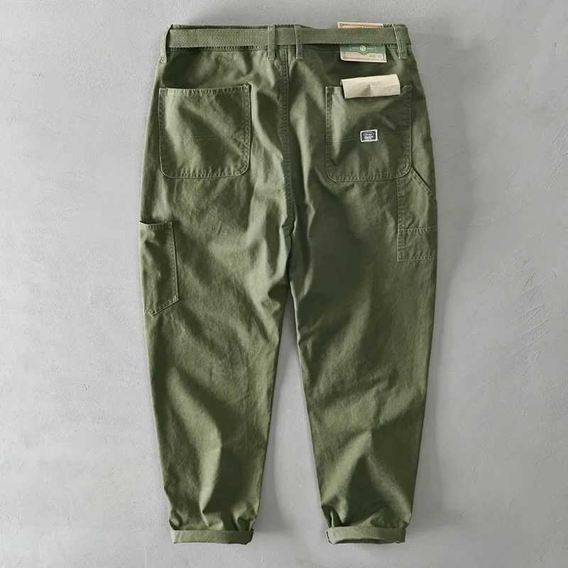 Spring Autumn New Pure Cotton Men Cargo Pants Men Clothing Casual Loose Belt Mid Waist Slim Fit Joggers Men Trouser AZ329 AZ378 LX241107