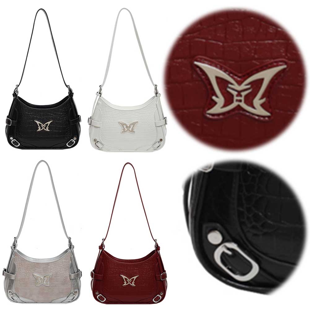 Y2K Shoulder Bag for Women Butterfly Crossbody Bag PU Leather Adjustable Strap Underarm Bag Handbag for Travel Party Work