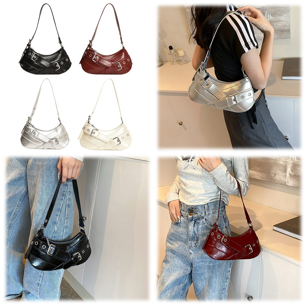 Vintage Clutch Purse Women PU Leather Punk Crossbody Bag Adjustable Strap Underarm Bag Armpit Bag for Vacation Travel Commuting