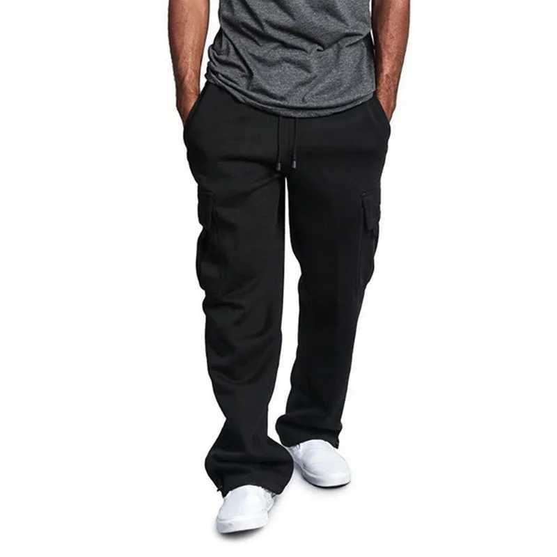 Mens Cargo Pants Loose Drawstring Sweatpants with Pockets Sports Straight Trousers Jogging Long Pants Hip Hop Streetwear LX241107