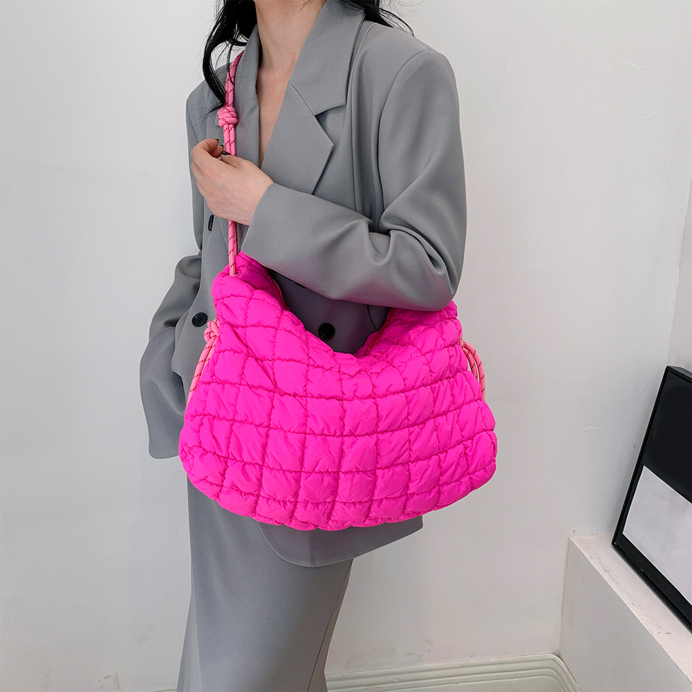 Women Dumpling Crossbody Bag Large Capacity Plaid Quilted Handbag Solid Color Padded Satchel Bag Female Shopping Bag