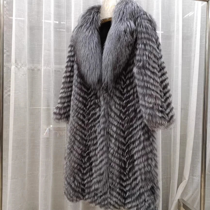FURTJY Mens Fur Coat Real Fox Winter Mens Real Fox Style Silver Fur Coat 241107