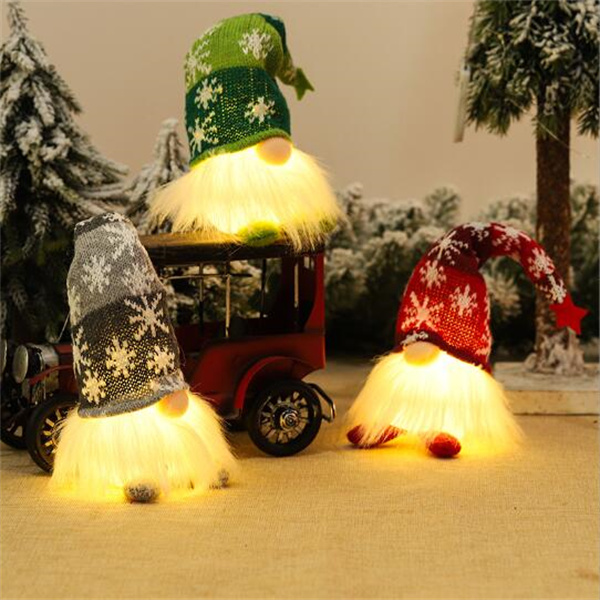 Christmas Faceless Doll Gnome Ornaments LED Light Plush Knitting Crafts Pendant Decor Christmas Decorations for Home Kids Gift