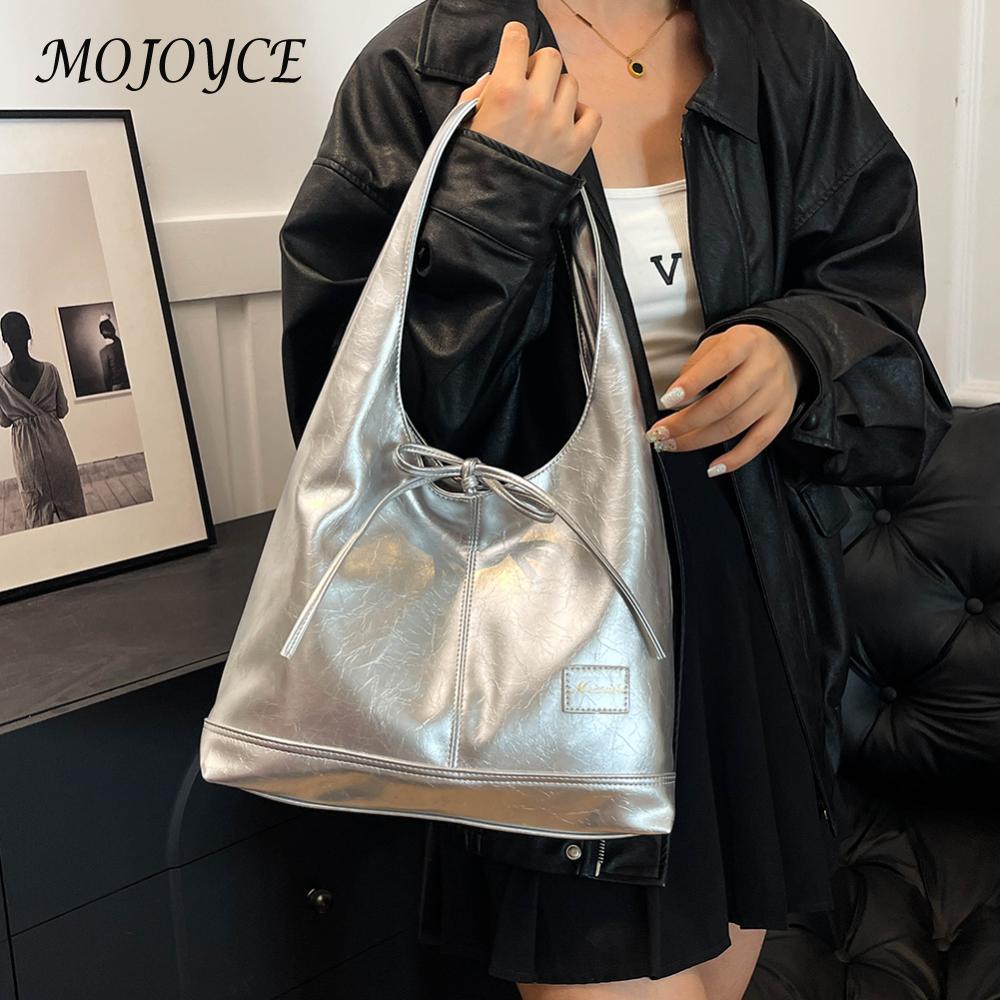 Women PU Bow Shoulder Bag Fashion Shoulder Bag Large Capacity Top Handle Handbag with Small Pouch Retro Tote Bag Trendy Hobo Bag