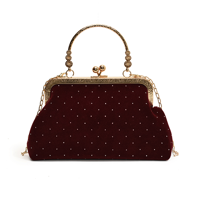 Women Clutch Purses Ladies Evening Bag with Detachable Chain Velvet Shoulder Cross Body Bag Metal Hand Top Handle Bags Party Bag