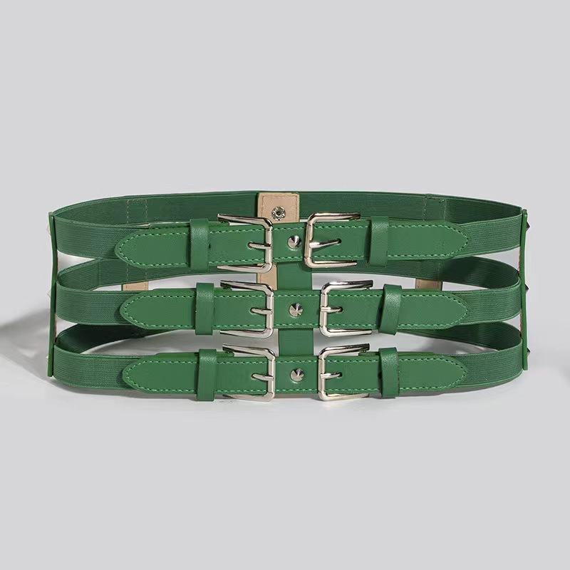 Factory direct wide belt new elastic hollowing girdle fashion versatile three rows of buttons splicing adjustable