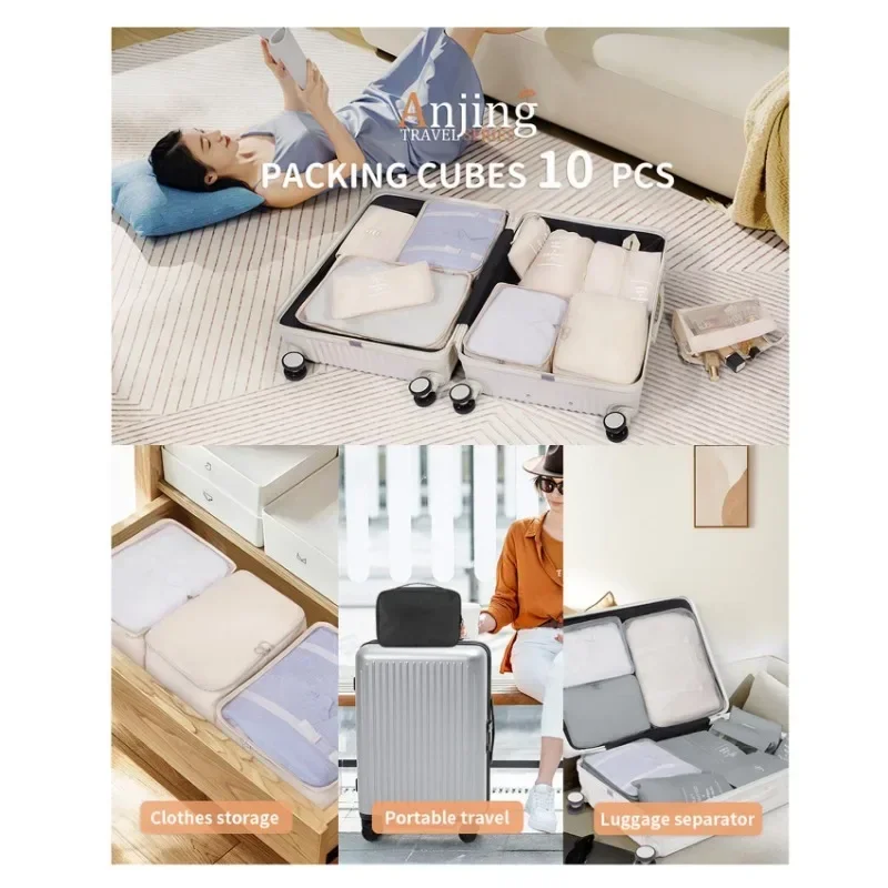 10Pcs Suitcase Storage Bag Foldable Shoes Clothes Underwear Sort Makeup Bag Travel Essentials Organizer Pouch