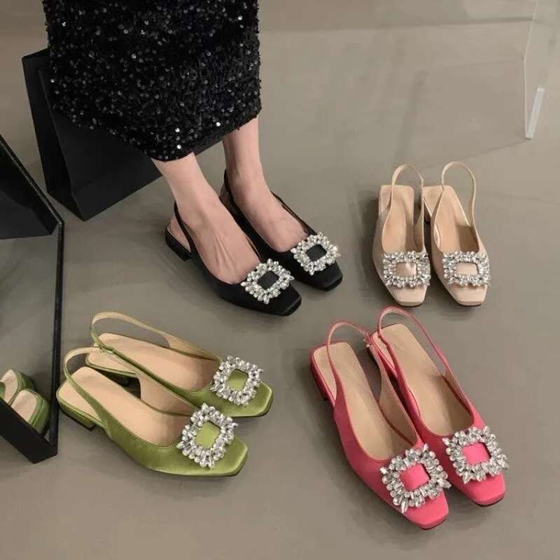New 2025 Classic Elegant Slingback Sandals Women Rhinestone Buckle Back Strap Flat Ballet Design Shoes Brand Mule Office Mujer