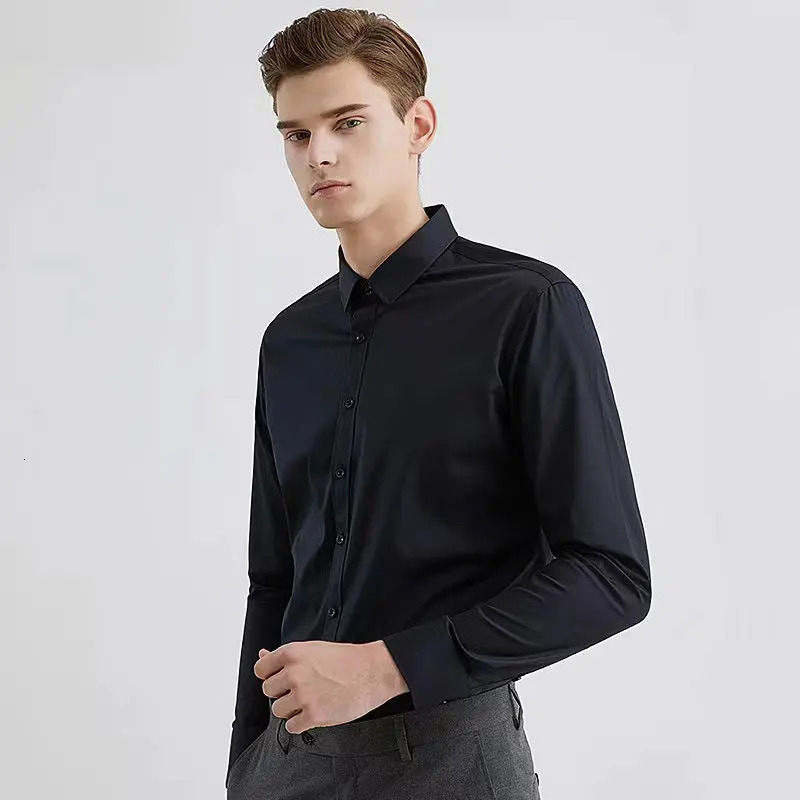 Mens dress long sleeved workwear thin iron free breathable high-quality business casual slim fit 241108