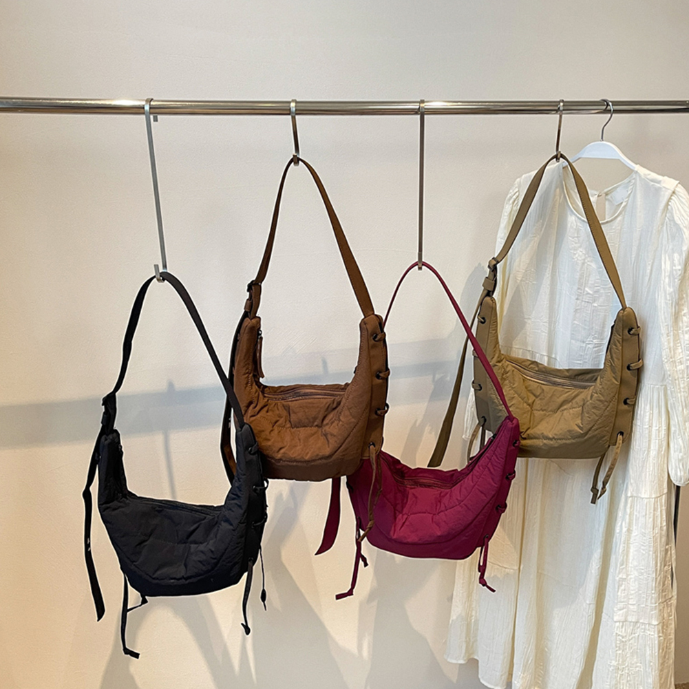 Messenger Bag for Women Men Adjustable Strap Crescent Bag Nylon Solid Hobo Bag Croissant Bag for Travel Shopping