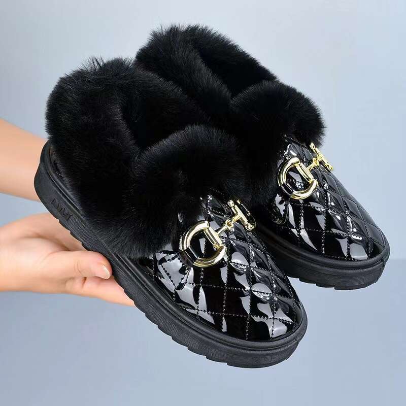 New Winter 2024 Snow Boots Leather Velvet Warm And Fury Versatile Women's Cotton Shoes