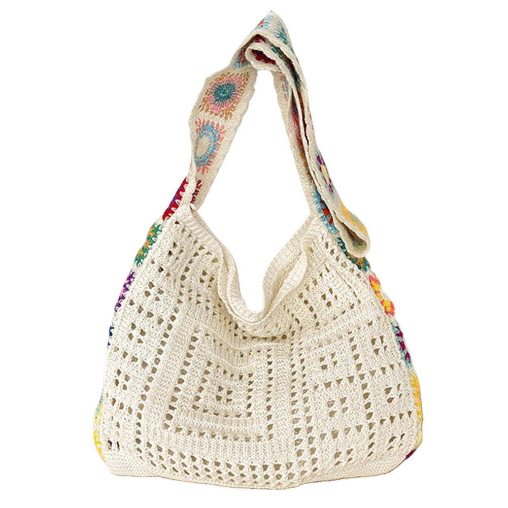 Women Knitted Shoulder Bag Fashionable Handbag Large Capacity Weaving Crossbody Purse Casual Beach Bag Outdoor Travel Bag