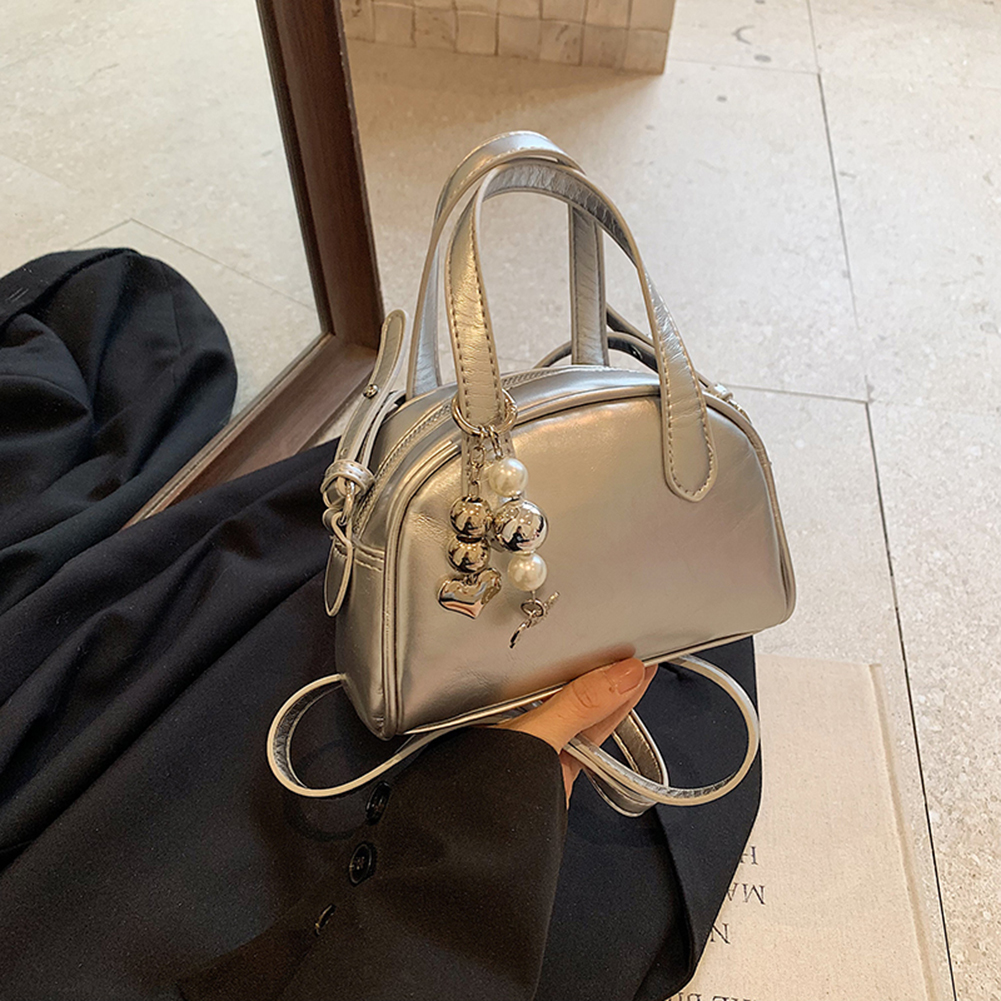 Women PU Fashion Shoulder Bag Solid Color Simple Satchel Purse with Pendants Stylish Messenger Bags for Party Vacation
