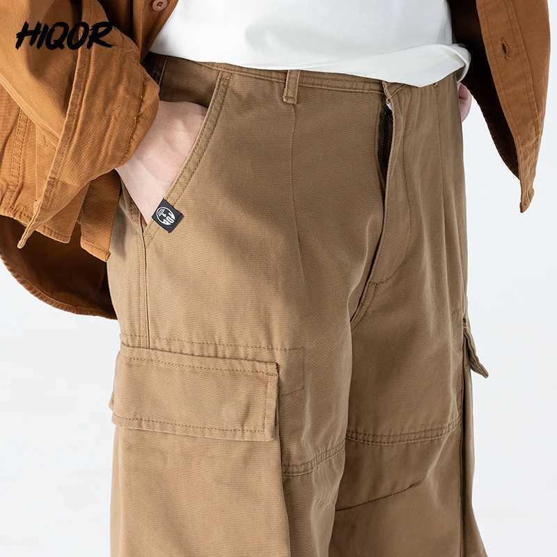 HIQOR New In Men Workwear Pants Autumn Winter Men Baggy Straight Casual Pants Man Cotton Cargo Pants Outdoor Armygreen Overalls LX241107