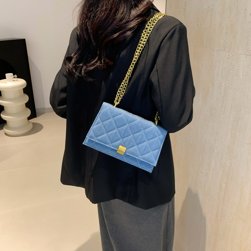 Luxury Women Brand Denim Plaid Quilted Crossbody Bag Casual Chain Lock Large Flap Messenger Shoulder Bag