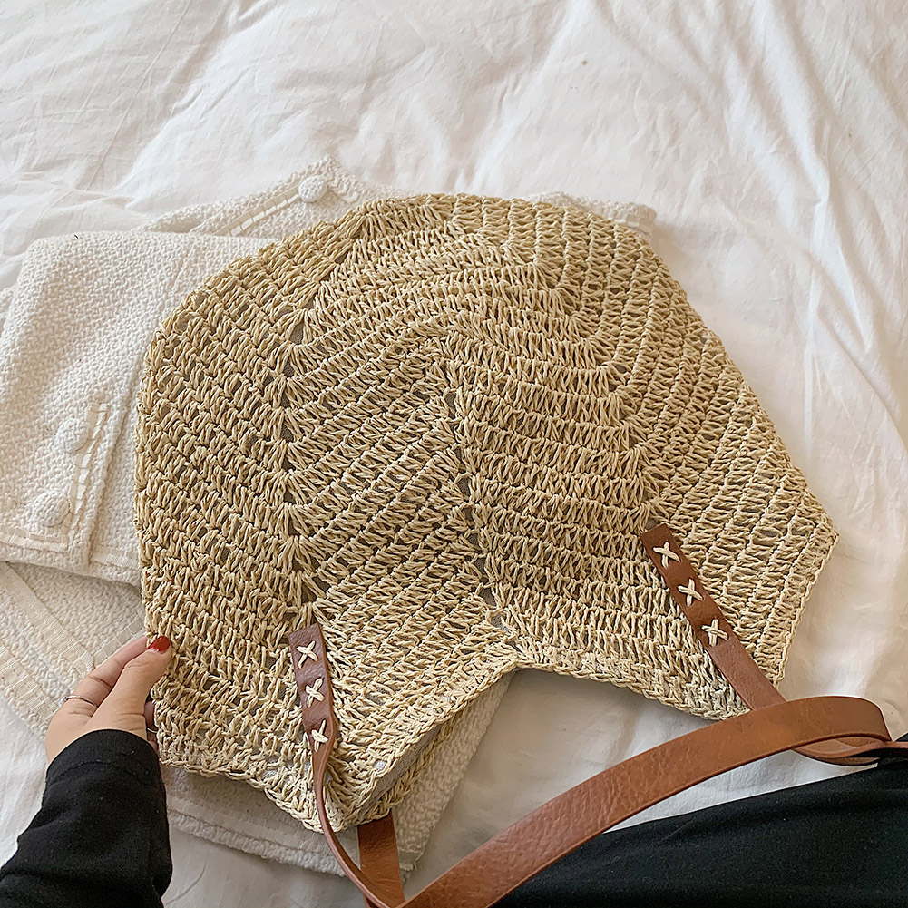 Vintage Woven Women Summer Hollow Shoulder Shopping Bag Large Capacity Handbags